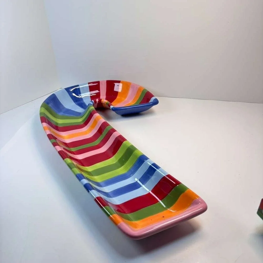 Target Multi-striped Hand‎ Painted Candy-cane Ceramic Serving Tray 18